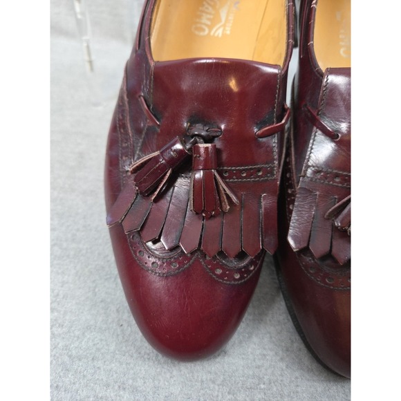 Vtg Salvatore Ferragamo Lucas Tassel Kiltie Loafers Mens 10.5 A Burgundy Italy Salvatore Ferragamo Lucas Leather Kiltie Tassel Loafers Men  main image 4